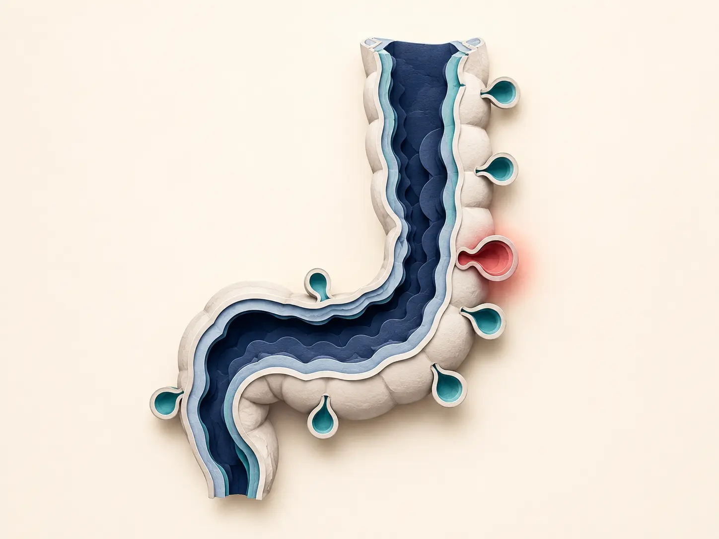 Ilustração médica sobre Doença diverticular