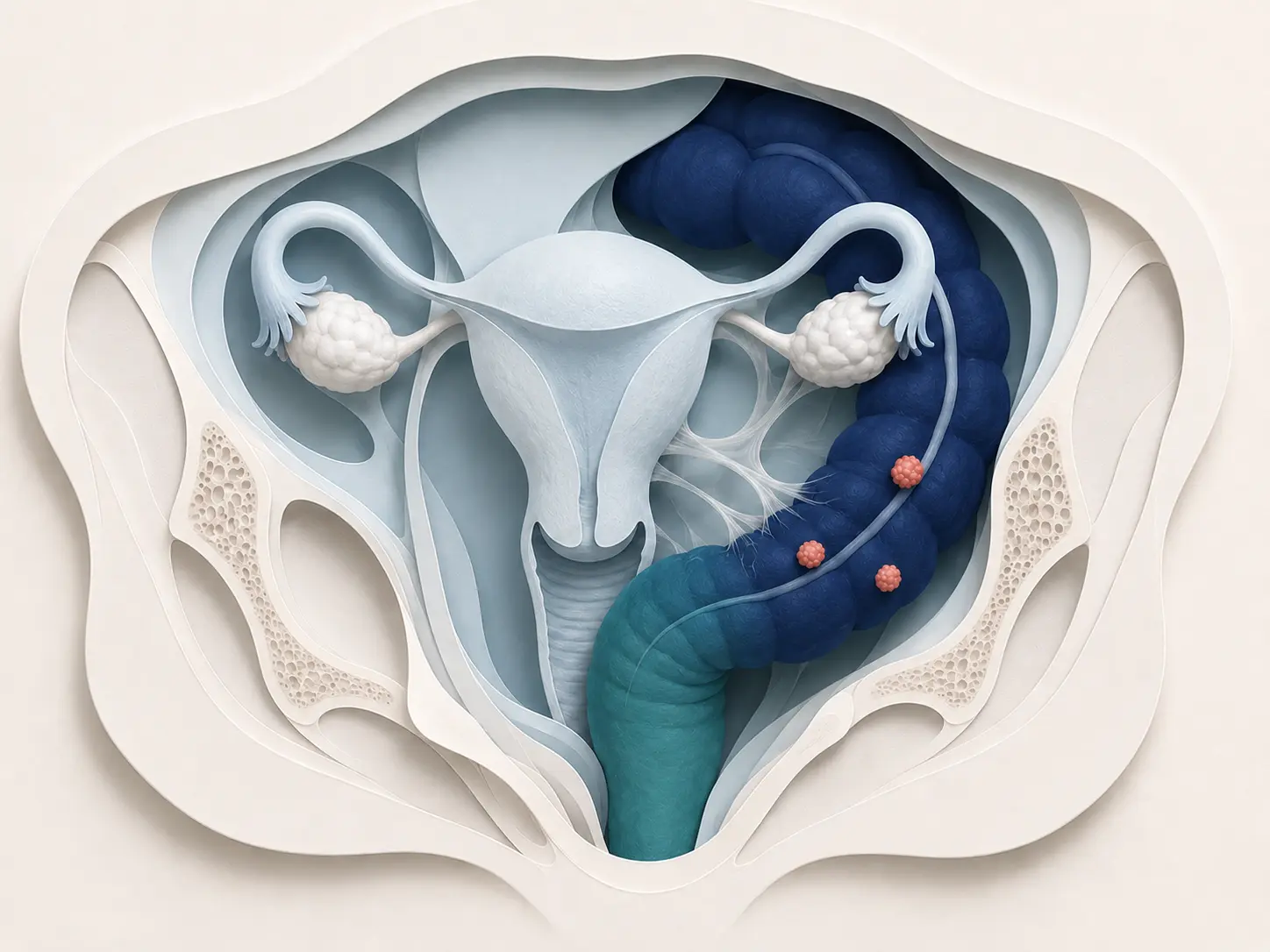Ilustração médica sobre Endometriose intestinal
