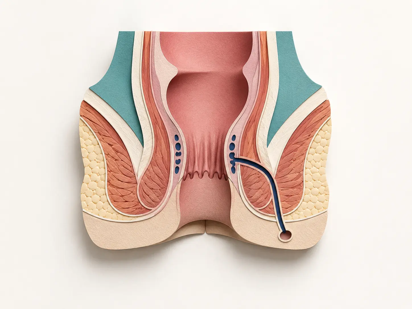 Ilustração médica sobre Fístula perianal